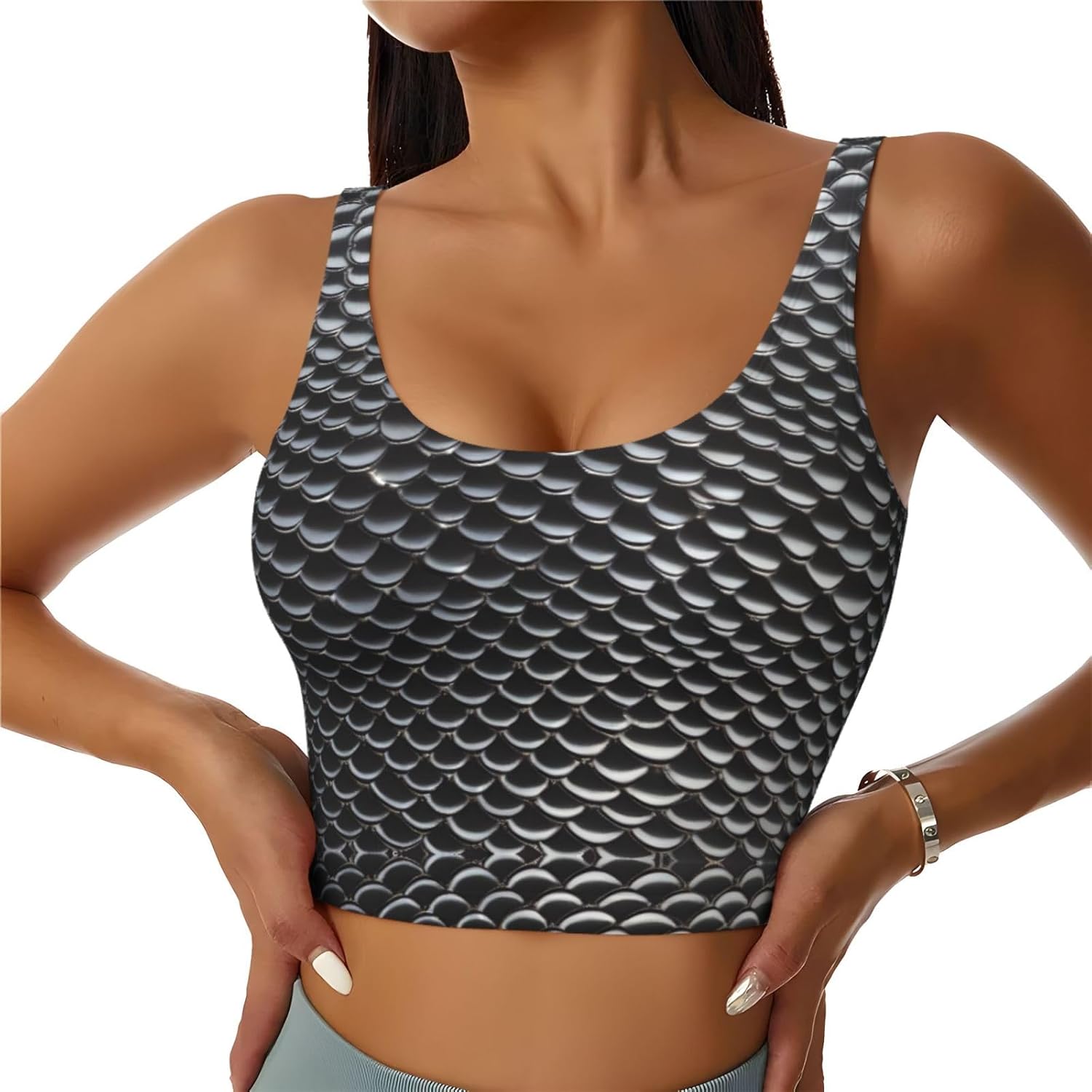 Yoga Fitness Girl - Silver fish scale Printed Women's Sports