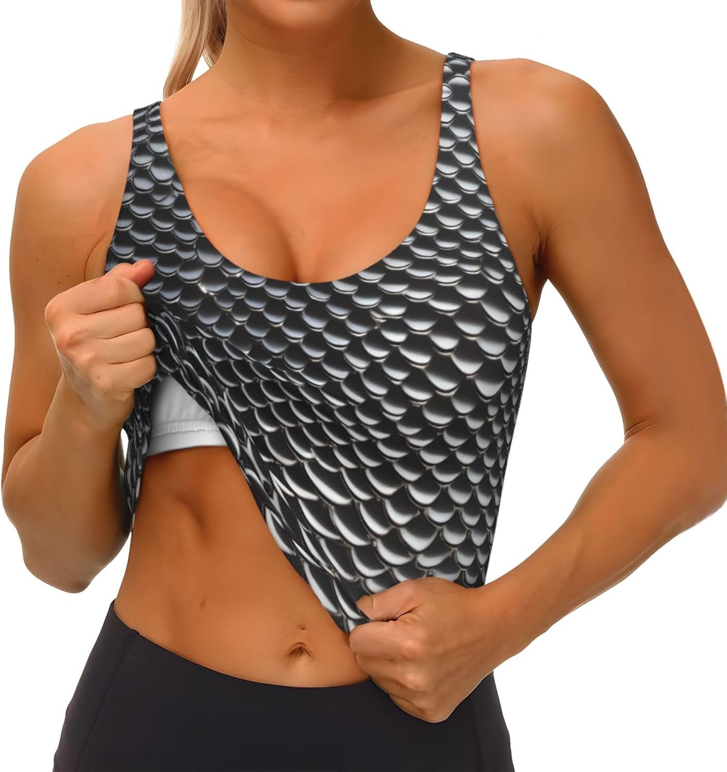 Silver fish scale Printed Wome - Yoga Fitness Girl のレビューと価格